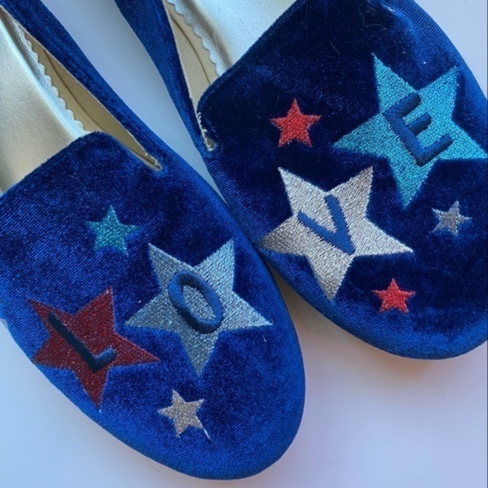 Lands End • Blue Velvet Embroidered Love Flats - Picture 2 of 5